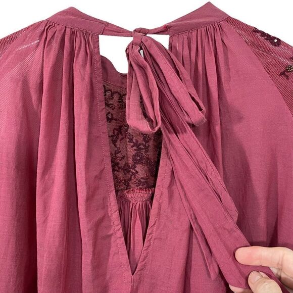 FREE PEOPLE- NWT STYLE OB651956 - MULBERRY COLOR SEMI-SHEER PLEATED CROP TOP B6 - Picture 4 of 11